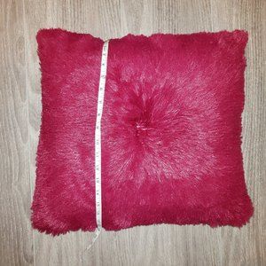 Burgundy Square Decorative Shaggy Faux Fur Throw Pillow